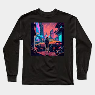 Cyberpunk colorful night city Long Sleeve T-Shirt